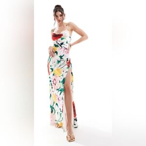 Strapless Floral Print Dress